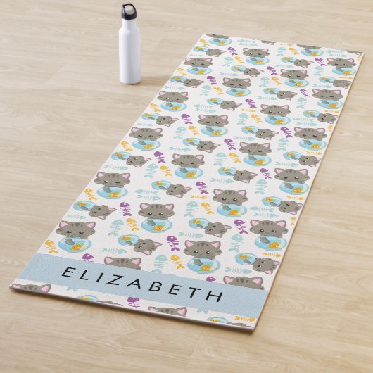 Tapis De Yoga Motif De Chats, Chats Mignons, Chatons, Votre Nom (En situation)