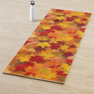 Tapis De Yoga Motif de feuille aquarelle orange coloré