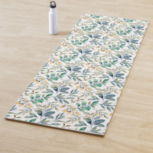 Tapis De Yoga Motif de feuille verte et jaune à l'aquarelle fraî