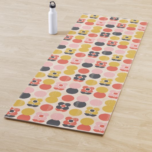 Tapis De Yoga Motif de fleur moderne de la moitié du siècle (En situation)