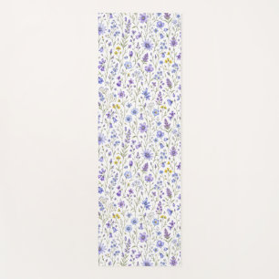 Tapis De Yoga Motif de fleur sauvage aquarelle bleu violet jaune