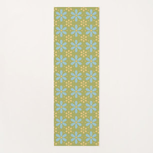 Tapis De Yoga Motif de fleurs bleues et jaunes Abstraites rétros