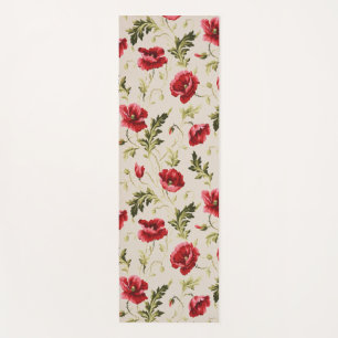 Tapis De Yoga Motif de fleurs de coquelicots rouges vifs vintage