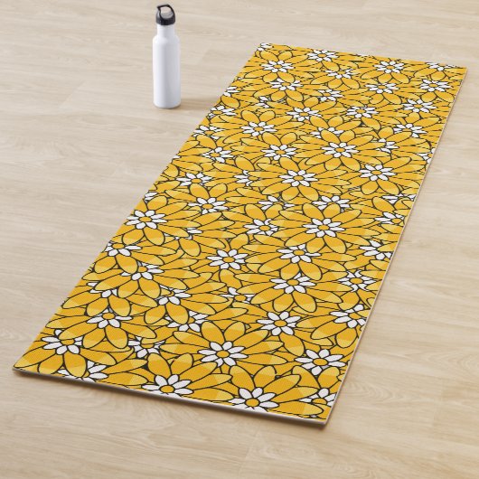 Tapis De Yoga Motif de fleurs d'été jaune vif (En situation)