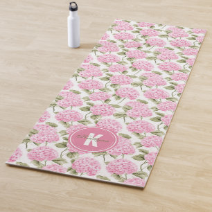 Tapis De Yoga Motif de fleurs d'hydrangea rose élégant avec mono
