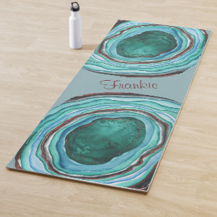 Tapis De Yoga Motif de Geode d'agate en bleu et Aqua -