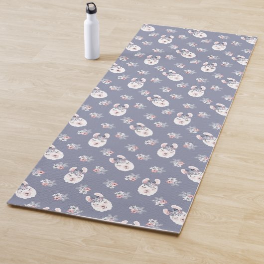 Tapis De Yoga Motif de lamas et de fleurs (En situation)