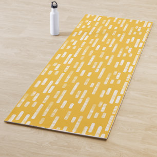 Tapis De Yoga Motif de lignes arrondies jaunes et blanches à enc