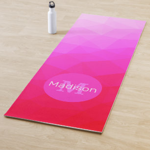 Tapis De Yoga Motif de maille géométrique rose rouge ombré Monog