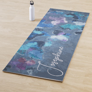 Tapis De Yoga Motif de papillon violet cyan bleu monogramme
