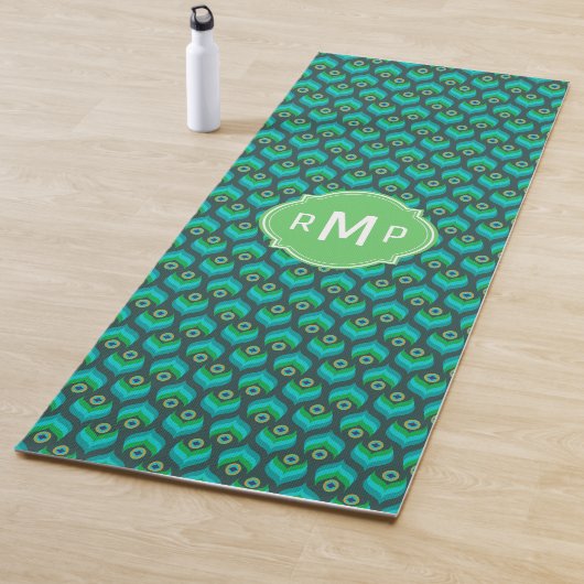Tapis De Yoga Motif de plume Peacock moderne (En situation)