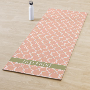 Tapis De Yoga Motif de treillis rose pêche et vert olive