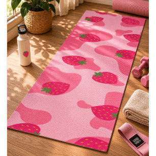 Tapis De Yoga motif de vache fraise kawaii 