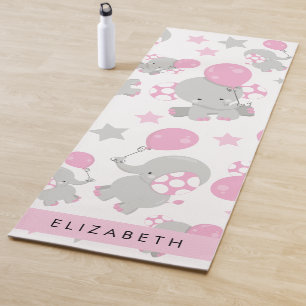 Tapis De Yoga Motif D'Eléphants, Eléphants Mignons, Votre Nom
