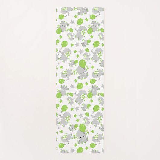 Tapis De Yoga Motif Des Eléphants, Eléphants Mignons - Grey Vert (Devant)