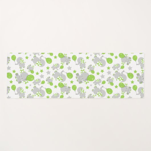 Tapis De Yoga Motif Des Eléphants, Eléphants Mignons - Grey Vert (Devant (Horizontal))