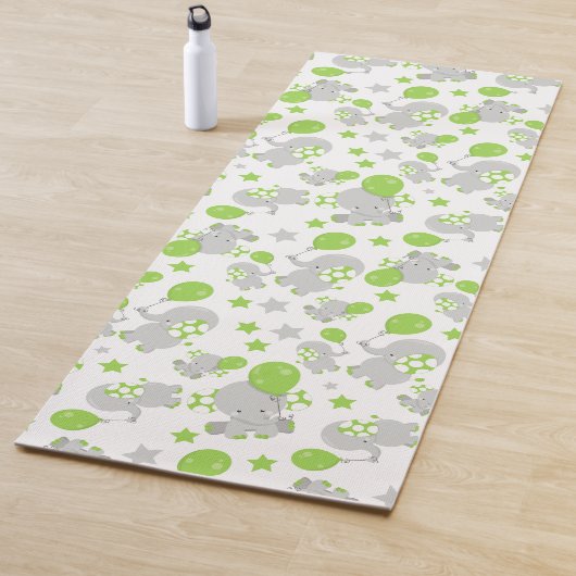 Tapis De Yoga Motif Des Eléphants, Eléphants Mignons - Grey Vert (En situation)