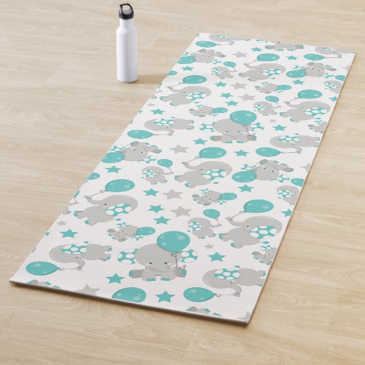 Tapis De Yoga Motif Des Eléphants, Eléphants Mignons - Gris Bleu (En situation)