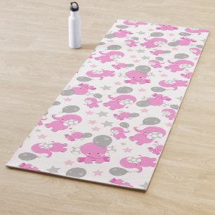 Tapis De Yoga Motif Des Eléphants Roses, Eléphants Mignons, Étoi