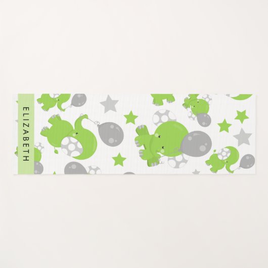 Tapis De Yoga Motif Des Eléphants Verts, Étoiles, Votre Nom (Devant (Horizontal))