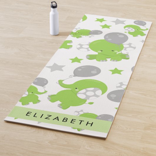 Tapis De Yoga Motif Des Eléphants Verts, Étoiles, Votre Nom (En situation)