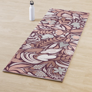 Tapis De Yoga Motif d'illustrations florales de Bourgogne rose