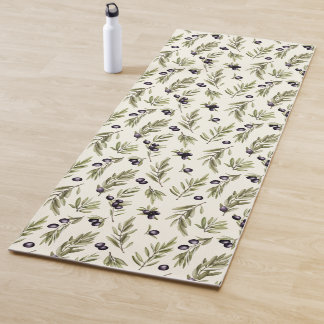Tapis De Yoga Motif d'olive de campagne française à l'aquarelle