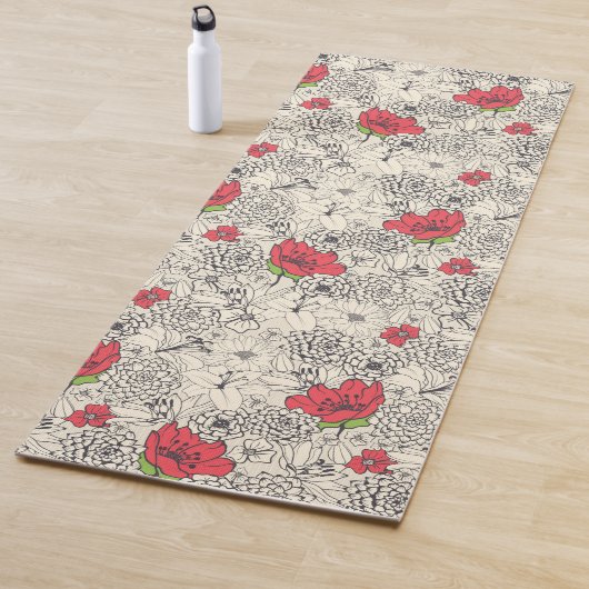 Tapis De Yoga Motif du jardin de fleurs de pavot (En situation)