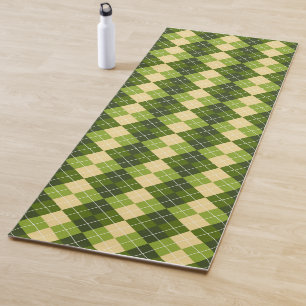 Tapis De Yoga Motif élégant Argyle en losange vert et jaune