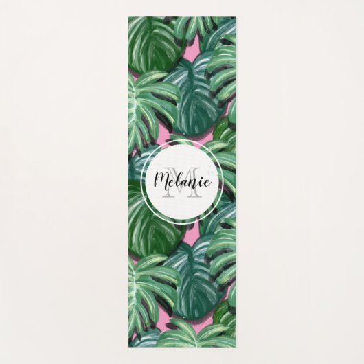 Tapis De Yoga Motif Feuille tropical - Monogramme de feuillage v (Devant)