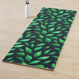 Tapis De Yoga Motif Feuille vert foncé Abstrait Encre dessinée