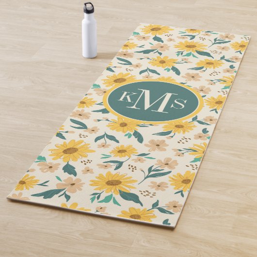 Tapis De Yoga Motif Fleur de marguerite jaune (En situation)