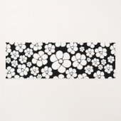 Tapis De Yoga Motif Fleur rétro en blanc sur noir (Devant (Horizontal))