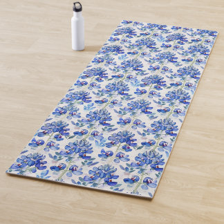 Tapis De Yoga Motif floral de Lupin bleu et blanc