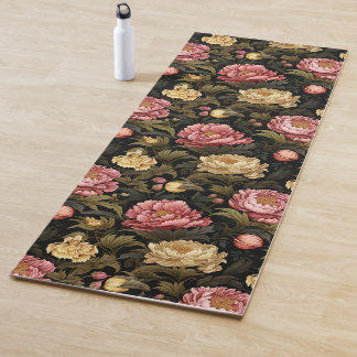 Tapis De Yoga Motif floral de pivoine vintage foncé
