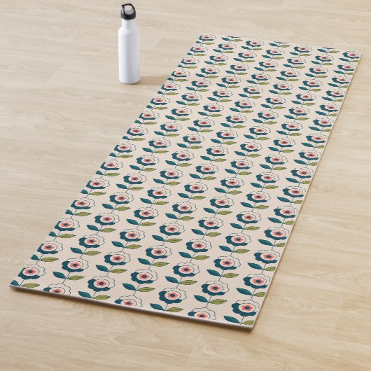 Tapis De Yoga Motif floral de rétro turquoise (En situation)