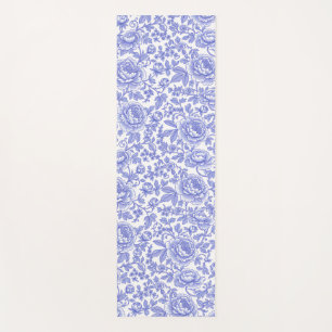 Tapis De Yoga Motif floral de toile française bleue