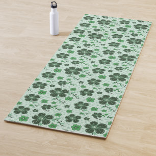 Tapis De Yoga Motif floral élégant et moderne sur fond vert