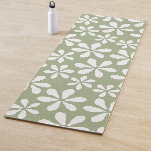 Tapis De Yoga Motif Floral Fille Sage Vert Fleur botanique (En situation)