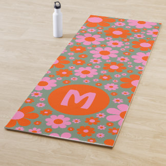 Tapis De Yoga Motif floral monogrammé rétro des années 70