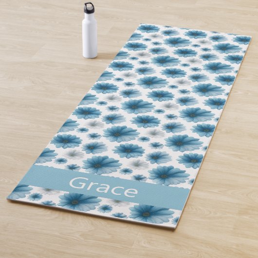 Tapis De Yoga Motif floral personnalisé bleu blanc Daisy (En situation)