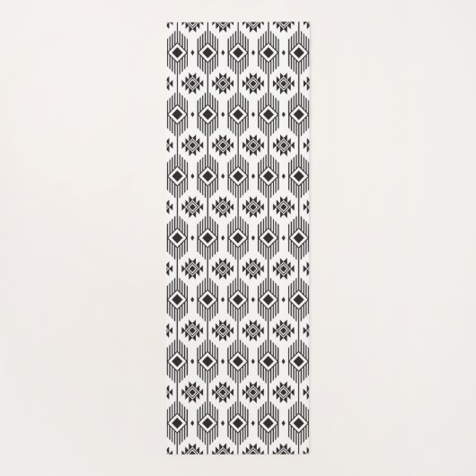 Tapis De Yoga Motif géométrique ikat noir et blanc (Dos)