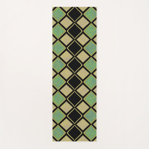 Tapis De Yoga Motif Harlequin en Or, Vert et Noir 