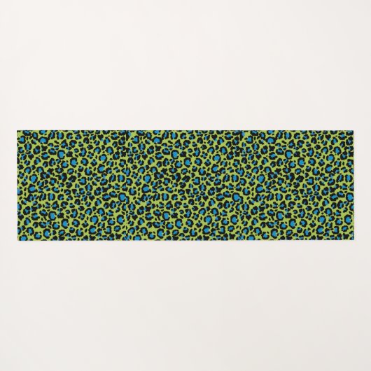Tapis De Yoga Motif léopard en framboise bleue sur vert citron (Dos (Horizontal))