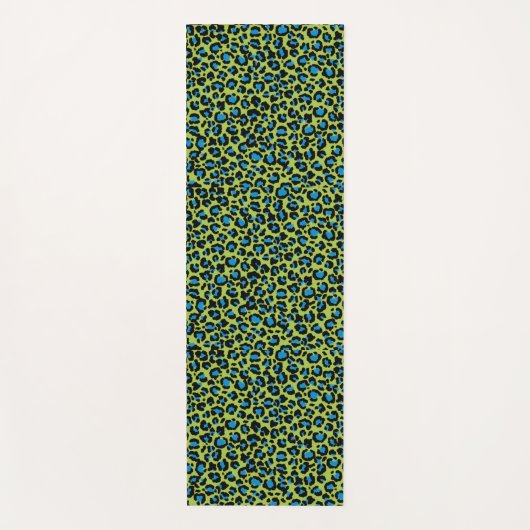 Tapis De Yoga Motif léopard en framboise bleue sur vert citron (Devant)