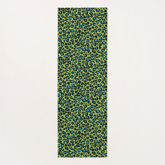 Tapis De Yoga Motif léopard en framboise bleue sur vert citron (Dos)