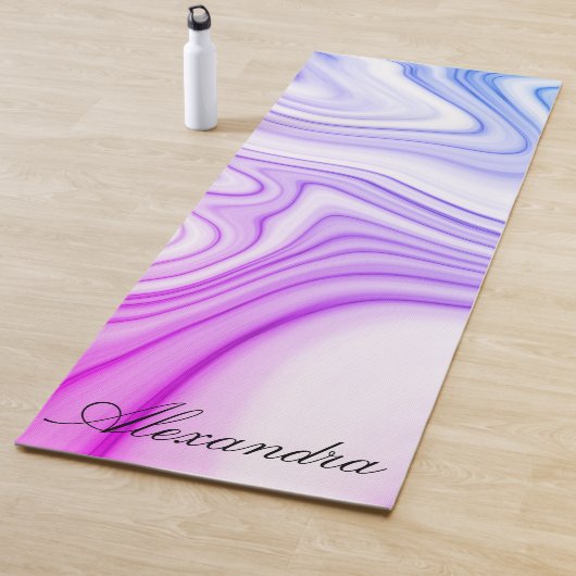 Tapis De Yoga motif liquide bleu rose marbre moderne (En situation)