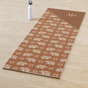 Tapis De Yoga Motif orange de caravane d'éléphant du monogramm