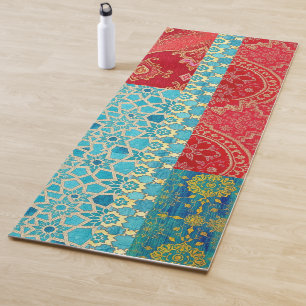 Tapis De Yoga MOTIF ORIENTAL Rouge Turquoise - Yoga Mat
