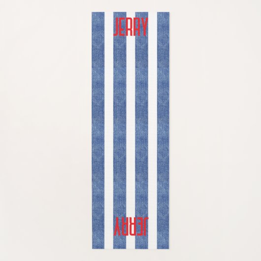 Tapis De Yoga Motif rayé bleu blanc denim (Devant)